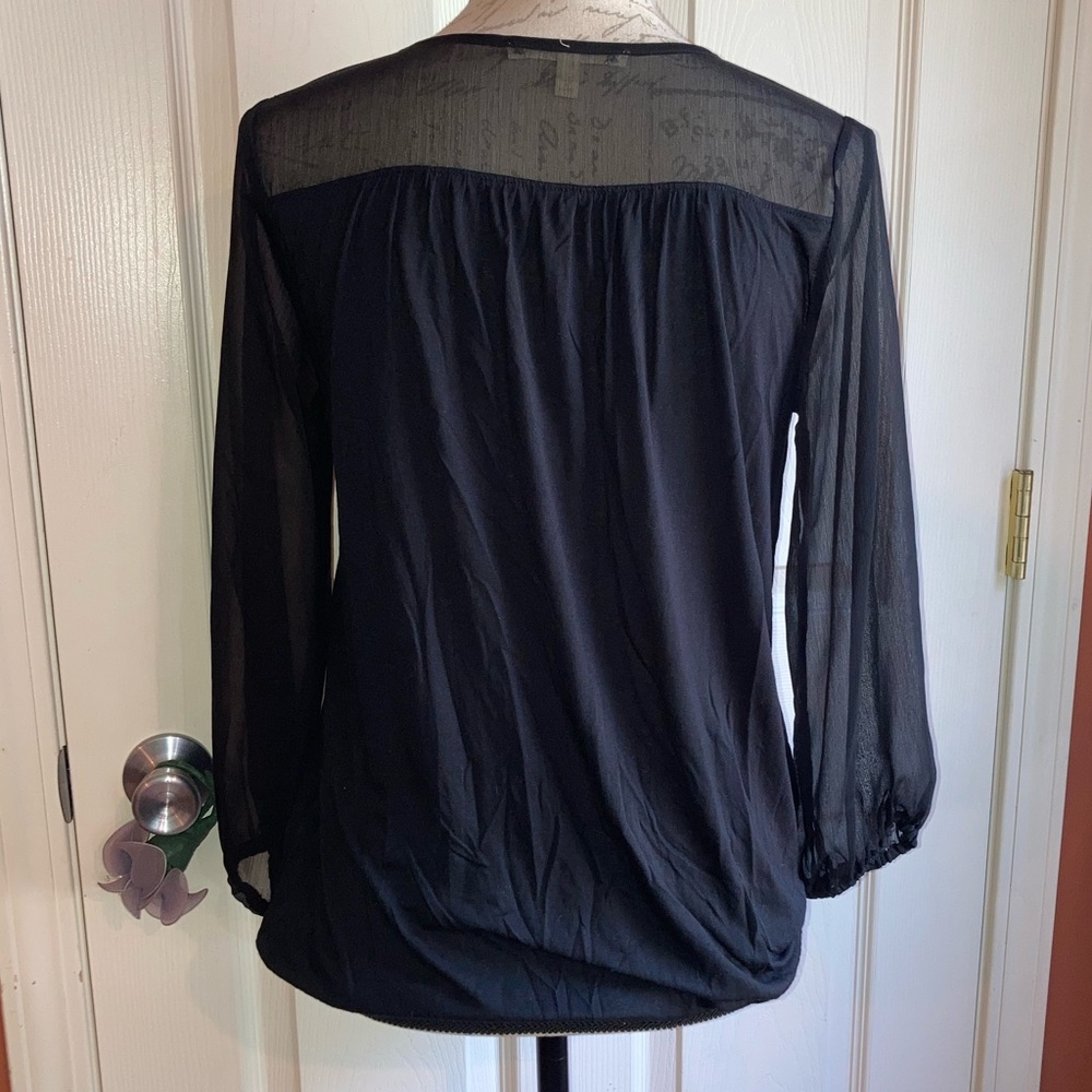 Joie Soft Sheer Embellished Blouse Top Black sz XS - Picture 3 of 5